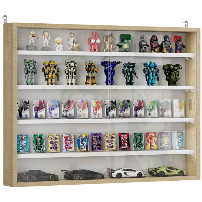 Vitrine murale argentier chêne pour collection - 4 étagères réglables - portes coulissantes en verre - 80 x 9 cm