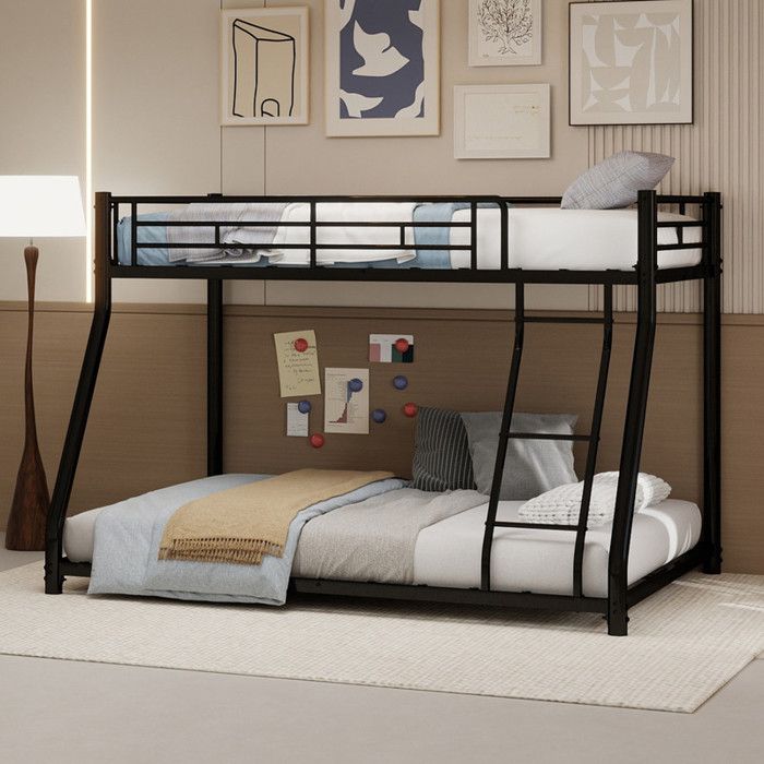 NuvlaGu - Lit superposé 90x190 cm et 140x190 cm lit étudiant avec échelle barrières de sécurité pour lit enfant lit double - Noir
