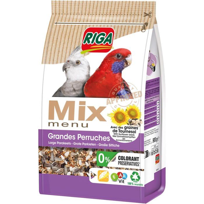 Menu Mix Grandes Perruches-Mix Vitaminé-Nourriture Oiseaux-Graines-Oligo-Eléments Et Coquilles De Mer Concassées-900 g