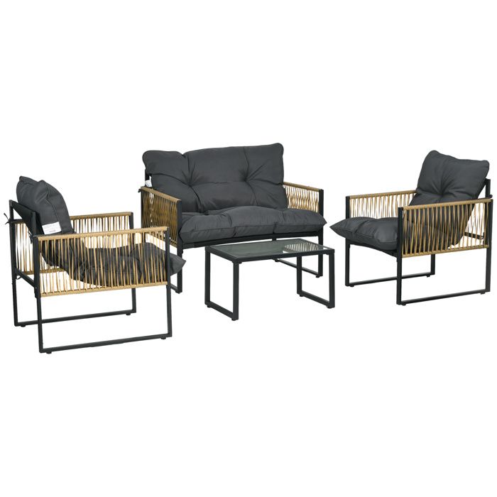 Outsunny - Salon de jardin - Résine tressée - 106x70x72cm - Gris