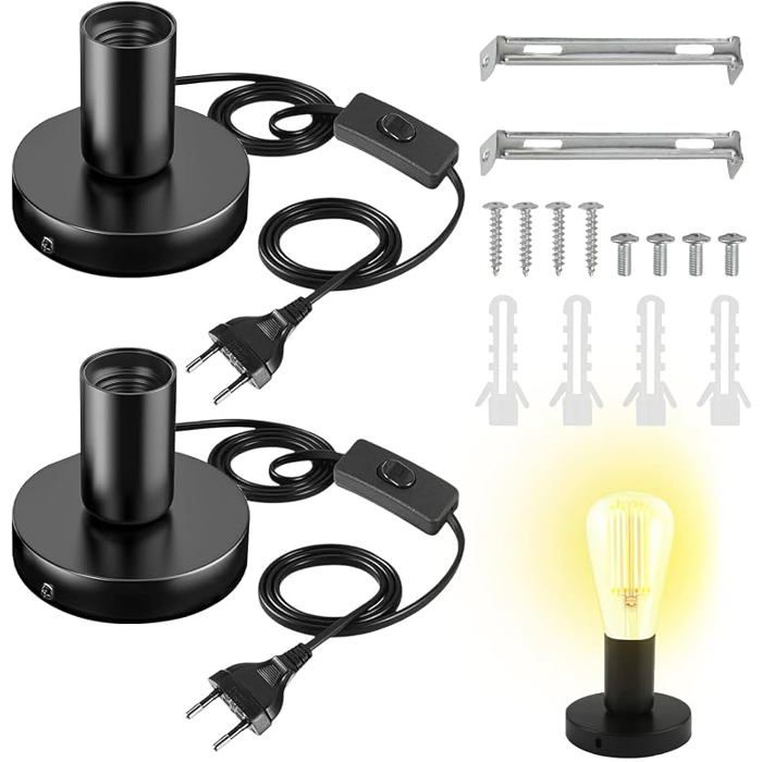 2 Pièces Cable Suspension Luminaire Noir Douille E27 avec Interrupteur Lampe 1.8 M Câble et Prise 220V Douille Ampoule E27 a