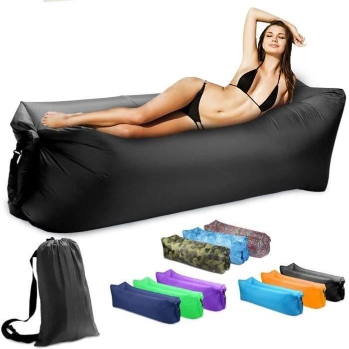 Canapé gonflable portable - Gonflage auto sans pompe Imperméable polyester - Camping et extérieur - Noir 190x70 cm