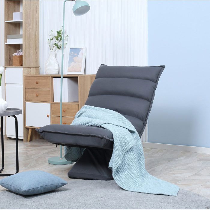 JOINERY Fauteuil Relax Fauteuil De Sol Pivotant 360 Degrés Dossier Réglable 5 Positions Microfibre Acier Gris Foncé 1 Place