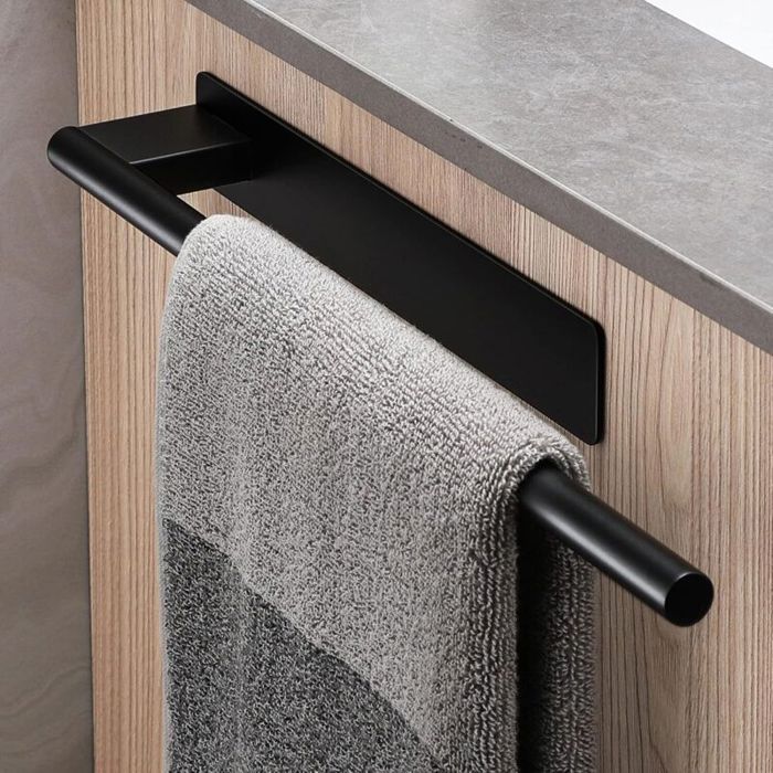 Porte-serviette mural – Sans perçage antirouille – Pour salle de bain – 39 cm Noir