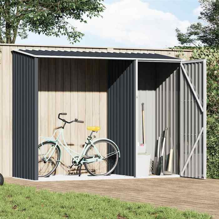 Abri à Bois de Jardin - vidaXL - armoire rangement - résistant pluie UV - acier galvanisé - anthracite - 245 x 98 x 159 cm@umn34d