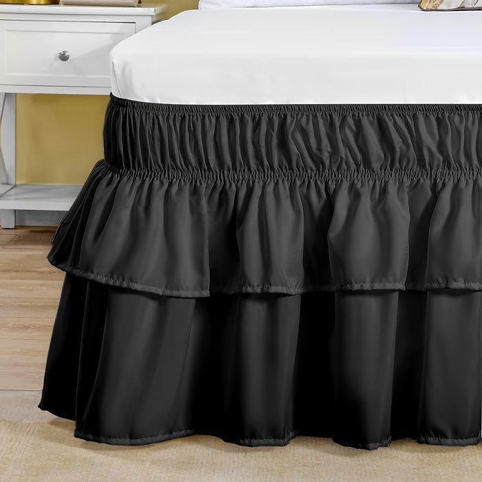 Jupe de lit enveloppante - Microfibre brossée - 140 × 190 × 41 cm - Noir plissé - Élastique enveloppant