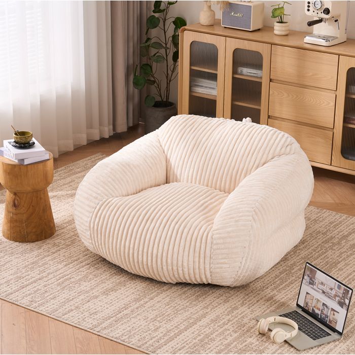 Fauteuil lounge adulte en corduroy beige – 1 place rembourrage mousse 150 kg livré monté