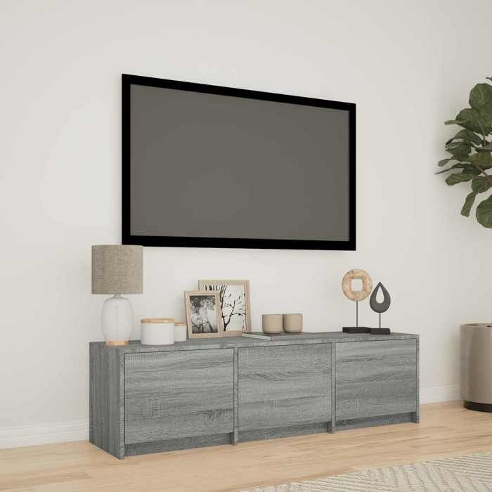 Meuble HIFI - Meuble TV Lumières LED intégrées Gris Sonoma 140 x 34 x 40 cm en Bois d’ingénierie avec 3 tiroirs pour Salon 868727