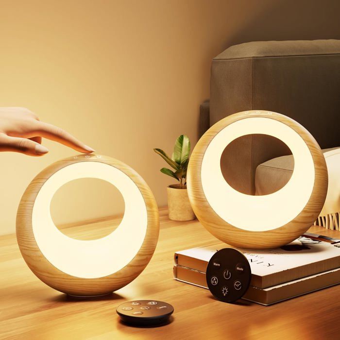 Lot de 2 lampes de chevet tactiles dimmables RGB 9 modes 6 couleurs USB sans fil minuterie mémoire design rond rechargeable