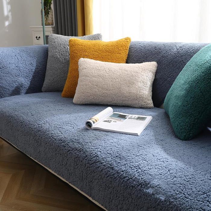 Housse de Canapé Épais 1/2/3/4 Pces en Forme de LCouvre Canapé Protege Housse de Canapé 90 x 120cm Sherpa Bleu HOUSSE DE FAUTEUIL