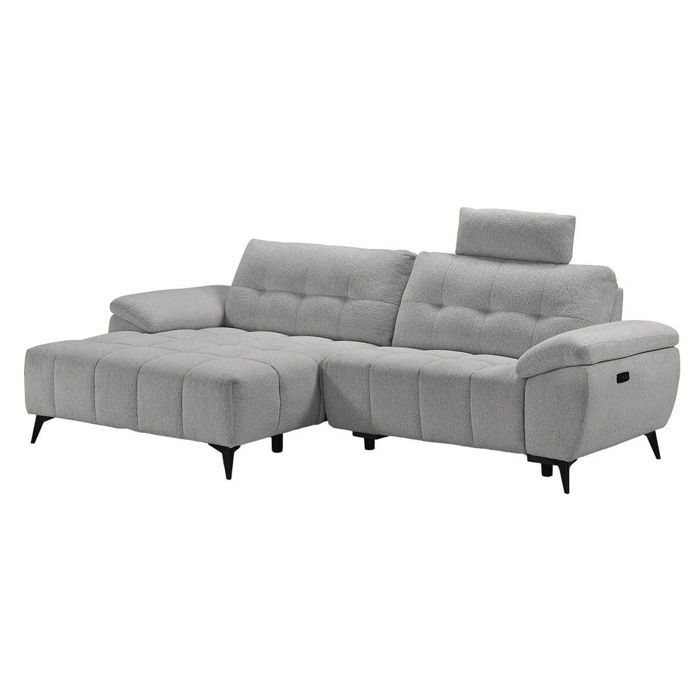 VILLALBA - Canapé Relax Méridienne gauche Têtières Réglables Tissu Bubble Gris foncé VILLALBA - Canapé Relax Méridienne gauche Têtières Réglables Tissu Bubble Gris foncé