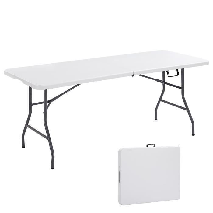 arebos table pliable de camping | pliante plastique robuste | blanche table de jardin terrasse | buffet intérieur extérieur | blanc