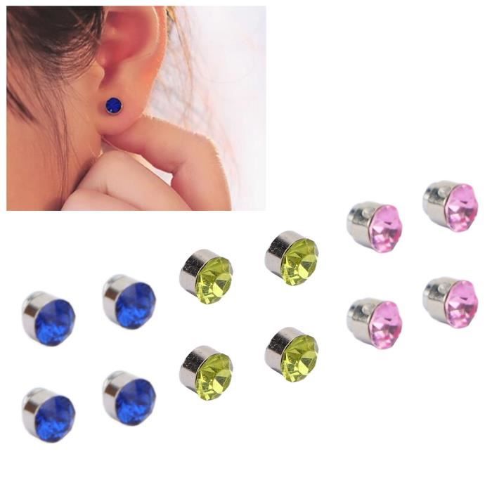 Boucles D'oreilles Magnétiques Strass - Paire, Fermoir Aimant, 6 Mm, Clair, Argenté