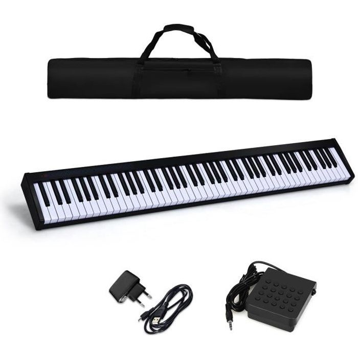 costway clavier piano numérique portable 88 touches fonction bluetooth app microphone interface midi/usb 128 rythmes 20 démos noir