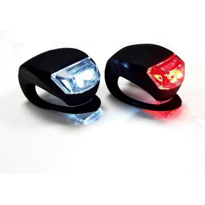 Lot De 6 Lumières Vélo LED Silicone - Éclairage Avant Arrière Étanche 3 Modes - Noir Et Rose