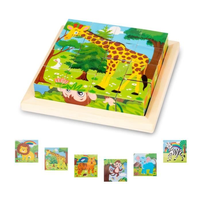 Puzzles en Bois Enfant, 6 en 1 3D Puzzle Cube Dinosaure en Bois Enfant ...