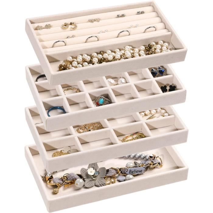 Frebeauty Lot De 9 Plateaux à Bijoux Velours Empilables - Organisateur Boucles D'Oreilles, Bagues, Colliers, Noir