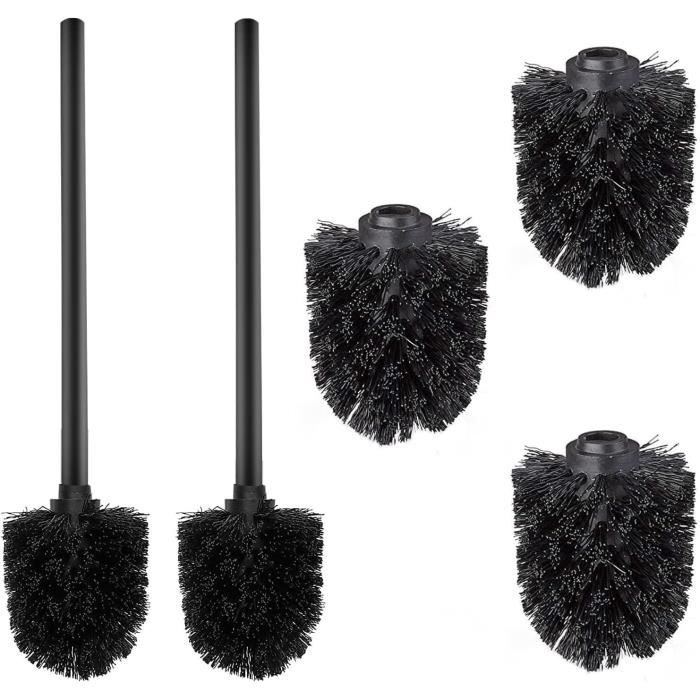 WAVEWO Brosse WC, avec 2 têtes de brosse, 7 cm de diamètre, en acier inoxydable 304, pour le nettoyage de la salle de bain, noire