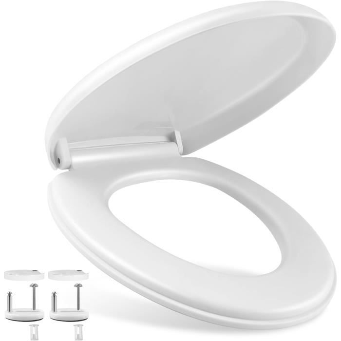 Abattant WC Avec Frein De Chute - Fermeture Douce, Résistant 100 Kg, Blanc, Forme O Universelle