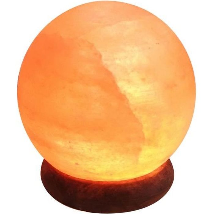 zen'arome - lampe usb en cristal de sel d'himalaya sphère - sculptée à la main - base en bois - 8 cm x 8 cm