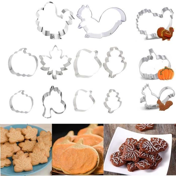 10 Emporte-pièces Biscuits Automne En Inox - Formes Citrouille, écureuil, Feuille D'érable... Pour Thanksgiving Et Halloween
