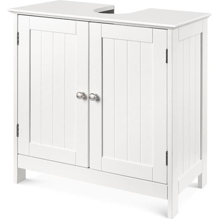 luxs meuble sous-lavabo salle de bains meuble de vasque en bois 2 portes 1 étagère – blanc – 60 x 30 x 60 cm