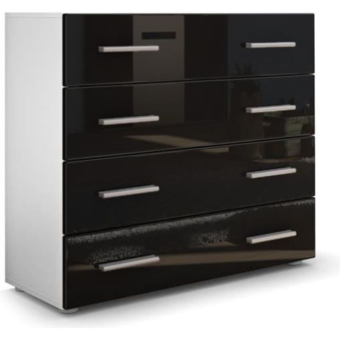 Vladon Commode buffet Pavos en Blanc mat - Noir haute brillance
