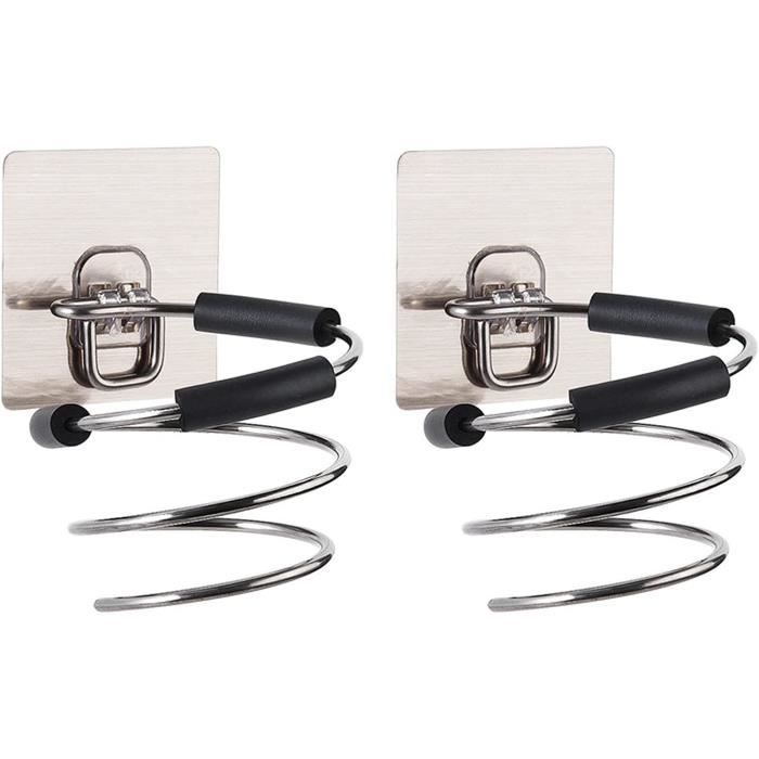 Support Mural Pour Sèche-Cheveux En Spirale - Aluminium Noir - Porte Sèche-Cheveux Avec Accroche Câble - Pour Salle De Bain