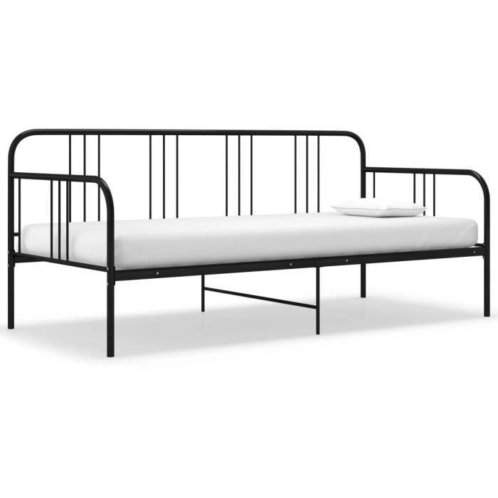 lit gigogne scandinave 1865luxe® - cadre de canapé-lit extensible - noir métal 90x200 cm