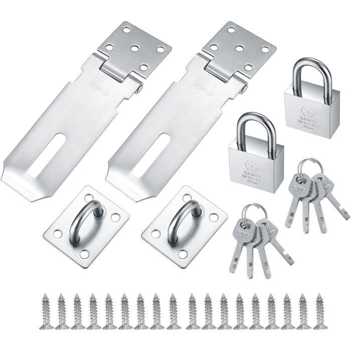 Moraillon De Cadenas En Acier Inoxydable 304 - Avec Cadenas Et Vis - Pour Porte, Armoire, Tiroir, Sécurisation Facile