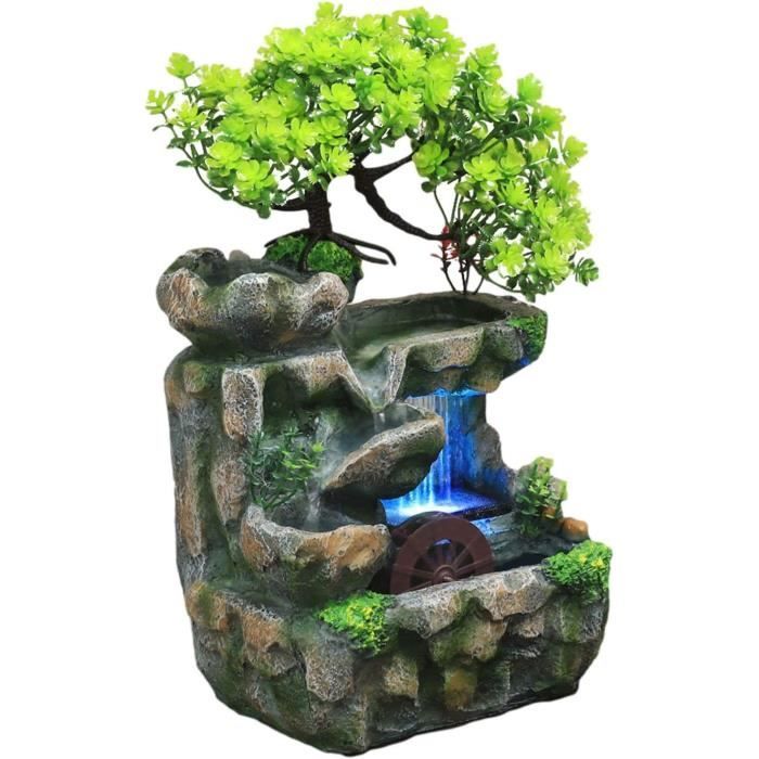 Fontaine D'Intérieur Décorative Zen - Cascade Simulée Avec Rochers Et Arbres, 28x20x15cm, Pour Bureau Ou Salon
