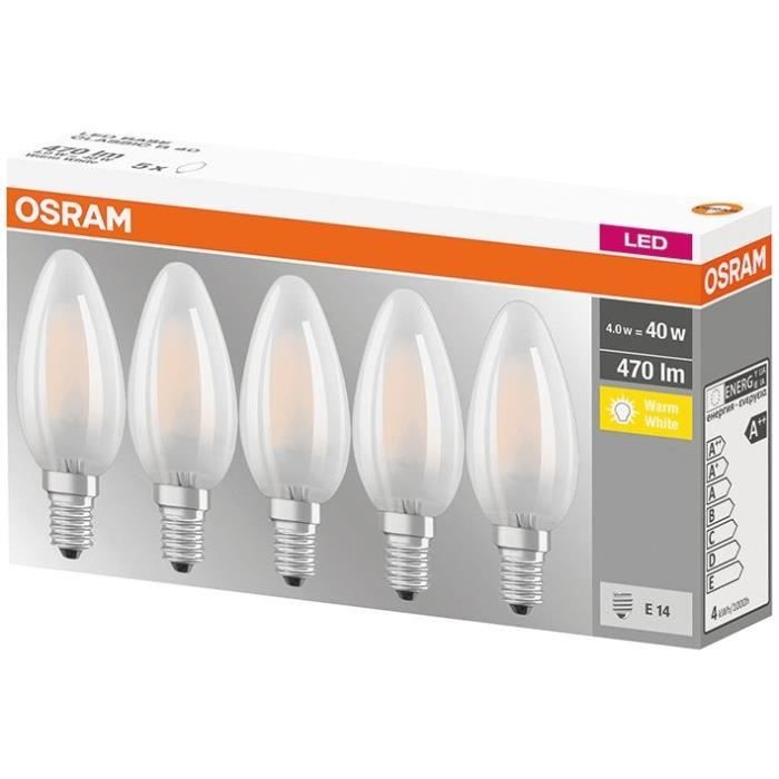 Ampoule led, flamme E14, 470lm = 40W, blanc chaud, dimmable, OSRAM