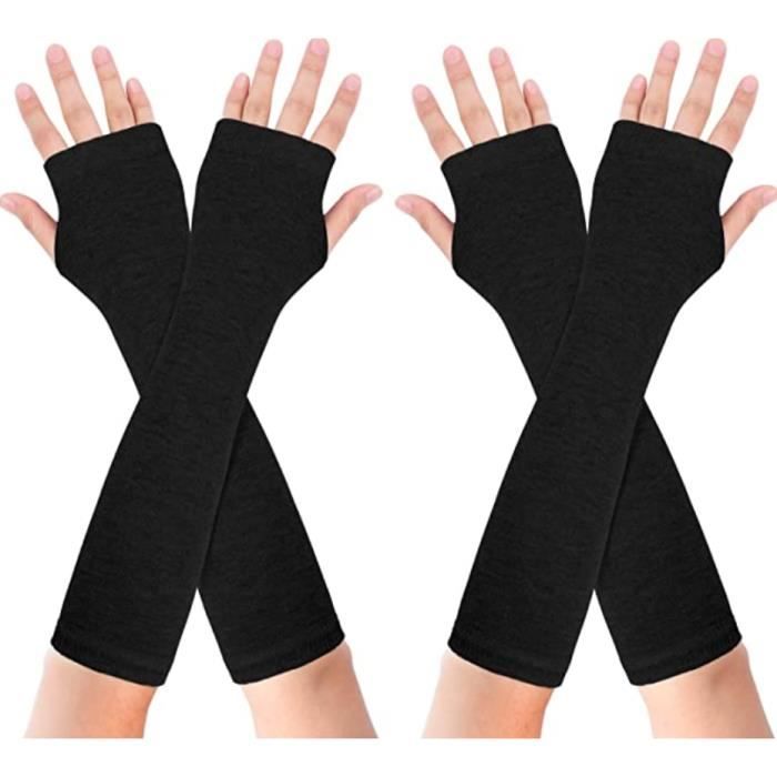 2 Paires Gants Sans Doigts Bras Manches Longues Mitaine Thermique Hiver Tricoté Chaude Demi-Doigts Gants de Coude