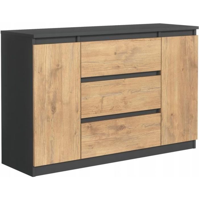 Commode DEMI Eliving Anthracite / chêne Lancelot 2 portes 3