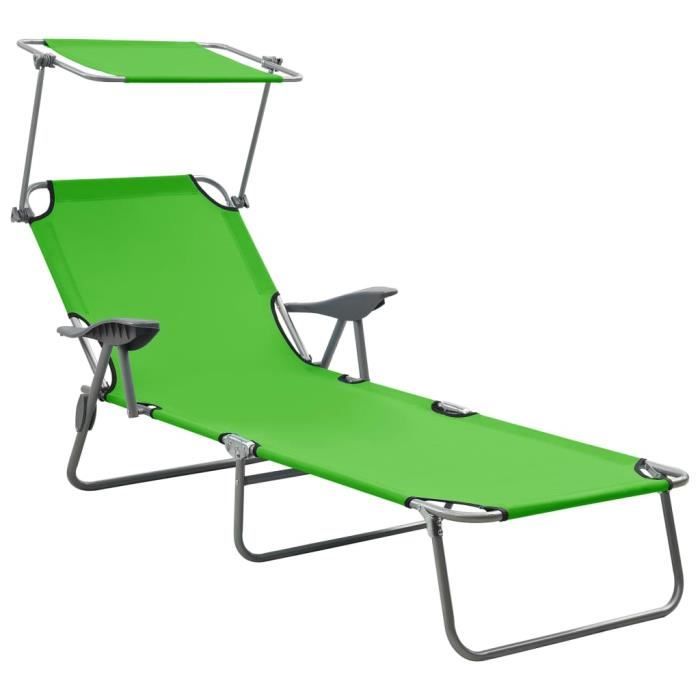 chaise scandinave - jille® - chaise longue avec auvent acier vert - 71,5 x 188 x 27 cm