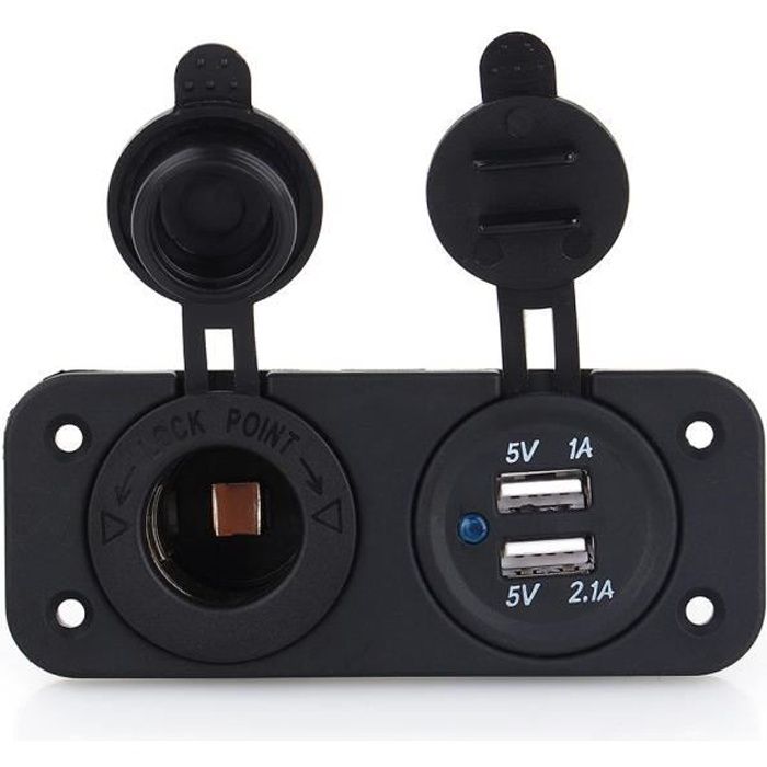 Adaptateur Allume-cigare Double USB 12V/24V Pour Voiture - Chargeur 2 Ports, Plastique ABS, Noir
