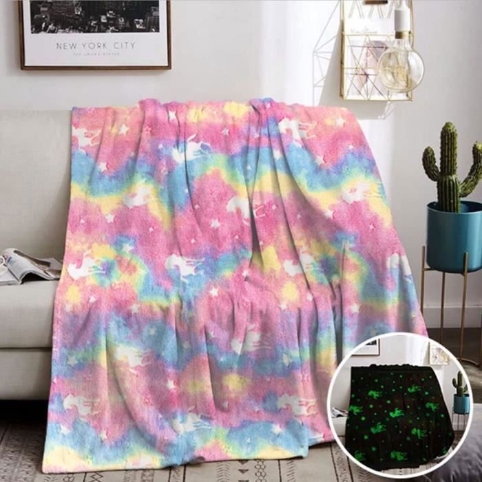 Couverture Enfant Lumineuse Licorne APOMOONS - 127x152cm - Qui Brille Dans Le Noir - Cadeau