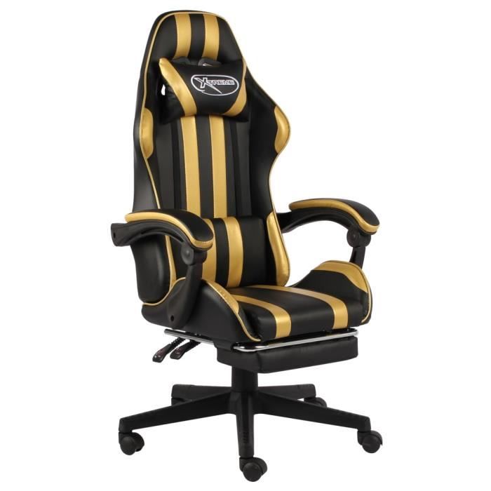 5223®Bon Fauteuil de Bureau Siège Gaming Chaise de Bureau Fauteuil de jeux vidéo Ergonomique avec repose-pied Noir et doré Similicu