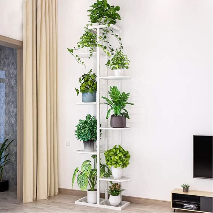 Étagère à Plantes Rotative 3 Niveaux - En Métal Blanc, Pour Fenêtre, Balcon, Salon - Support Mural Décoratif