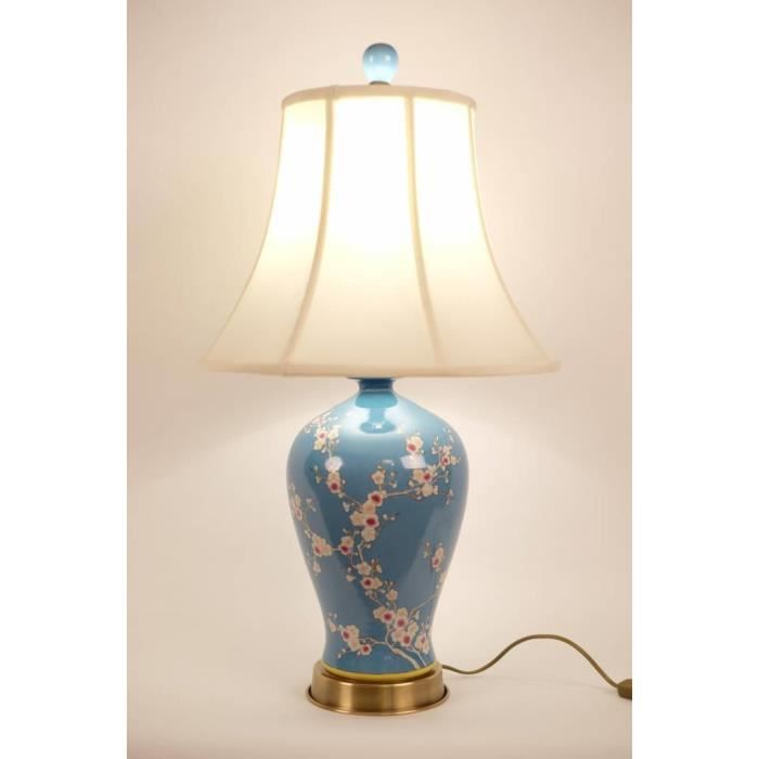 Lampe de table chinoise en porcelaine peinte à la main bleu