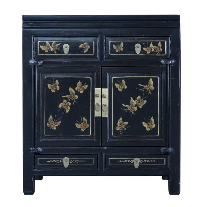 Fine Asianliving Armoire Chinoise Ancienne Noire Papillons Peint à la