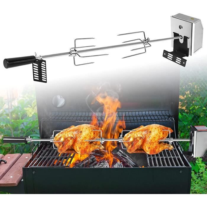 Brochette Verticale Barbecue – 5 Pointes Amovibles Inox 304 (15 à 35 Cm) – Avec Plateau à Jus Et Poignée – Pour Kebab, Gyros, Viandes