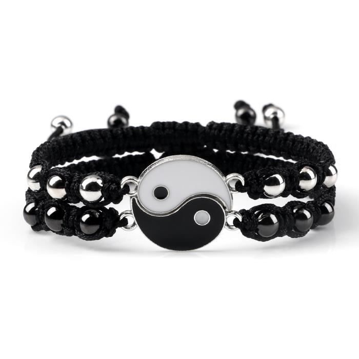 Bracelet Manchette Fantaisie Noir Et Blanc Avec Strass Et Breloque - M9 Bijoux