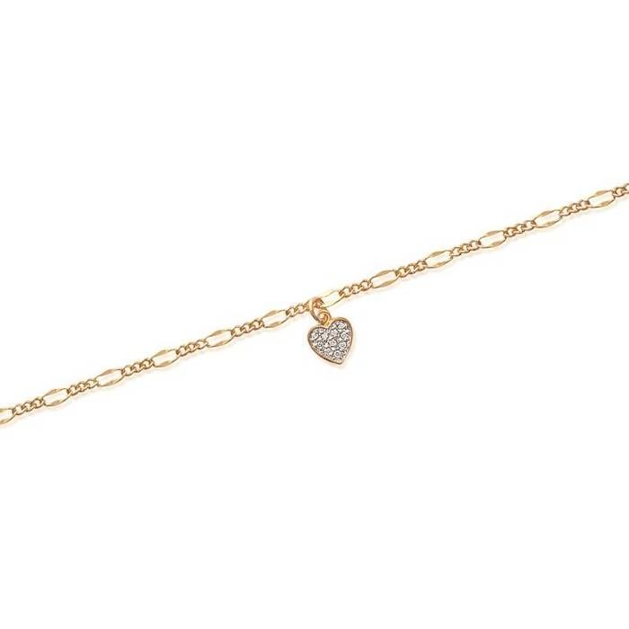 Chaîne Cheville Cœur Cristal Microserti Plaqué or 18 Carats