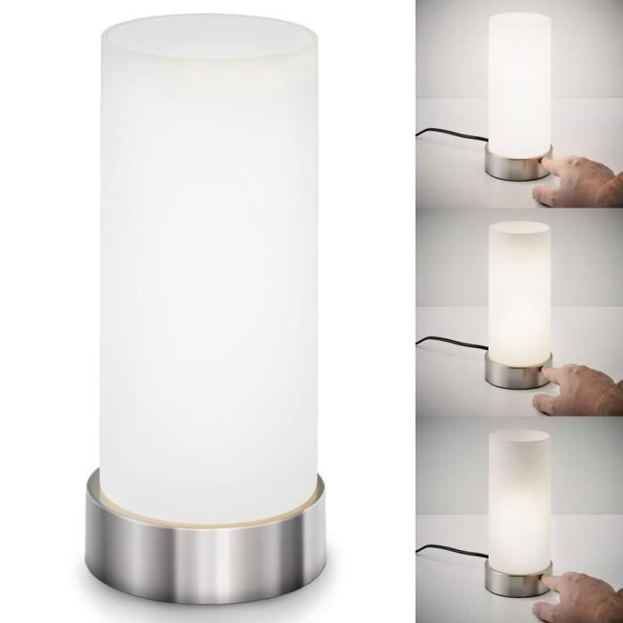 Lampe de table B.K.Licht Isa - Fonction TOUCH - Culot E14 - 25W max - Nickel-mate / Verre satiné