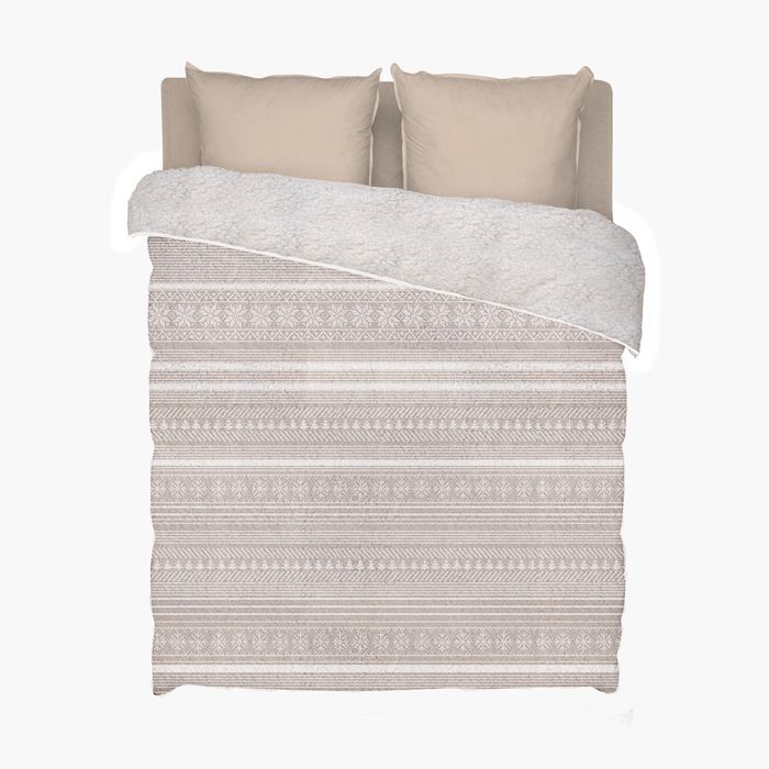 Couette sherpa polaire imprimée très chaude 220x240cm Chalet - Effet mouton - BLEU CALIN