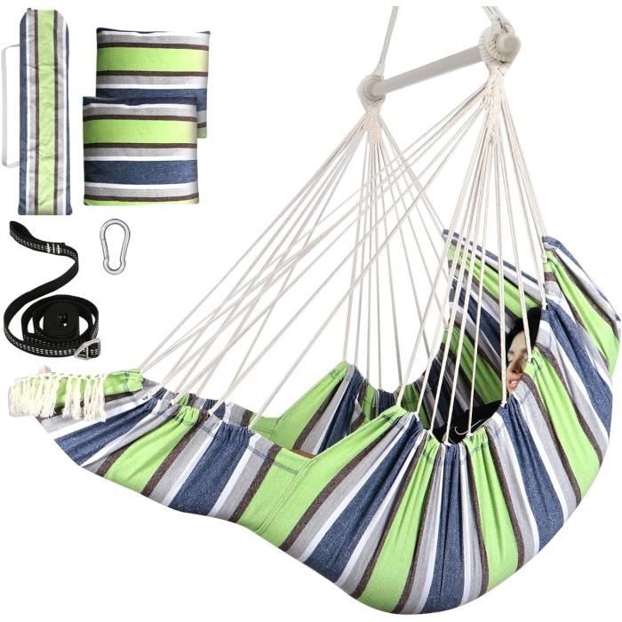 Chihee Chaise Suspendue En Coton Avec 2 Oreillers - Hamac D'Intérieur/Extérieur Avec Sangles Solides - Support Jusqu'à 227kg