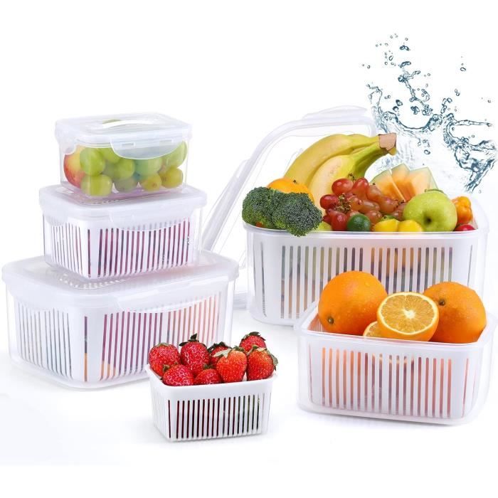 Lot De 6 Boîtes De Rangement Frigo Avec Passoire - 0,38L à 6,2L, Micro-ondable, Sans BPA, Transparent