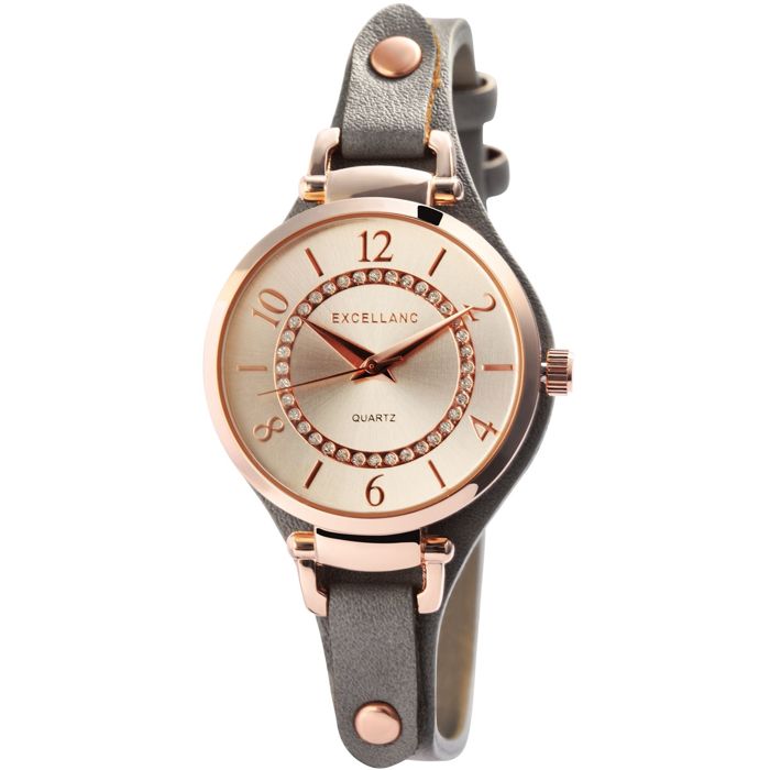 Montre femme - EXCELLANC - Excellanc - Boîtier 32 mm - Bracelet simili cuir gris - Verre minéral