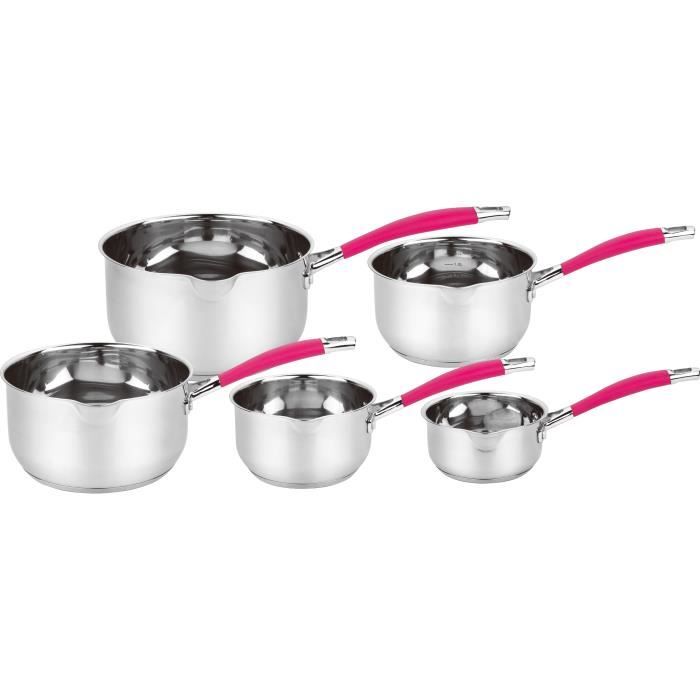 HAUSSMANN heritage -Série de 5 piéces Casserole Professionnel Acier Inoxydable- Tous Feux Dont Induction (Poignée Rose)